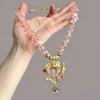 Vintage Angel Pendant Necklace, Sparkling Chunky Beaded Necklace, Pink Faux Diamond Heart Necklace, Retro Jewelry for Women
