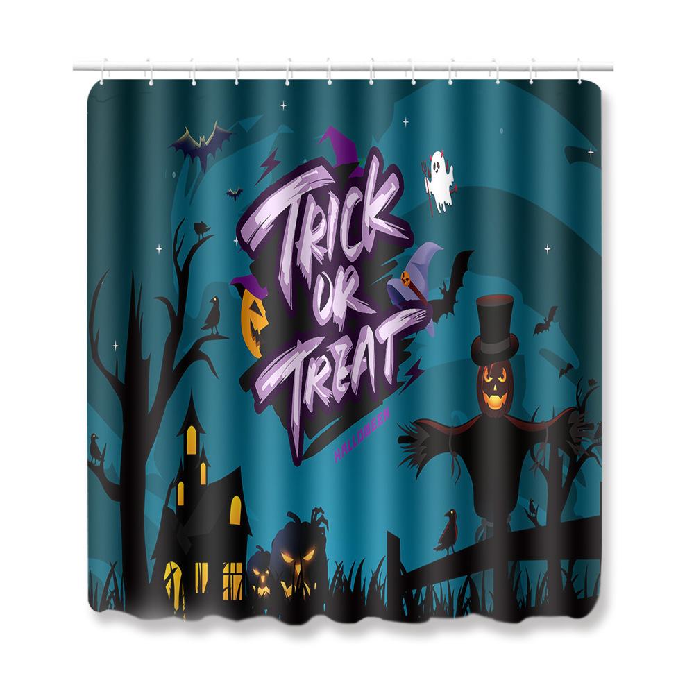 Halloween Shower Curtain Floor Mat Combination Four-Piece Set Bathroom Toilet Carpet Shower Room Foot Mat