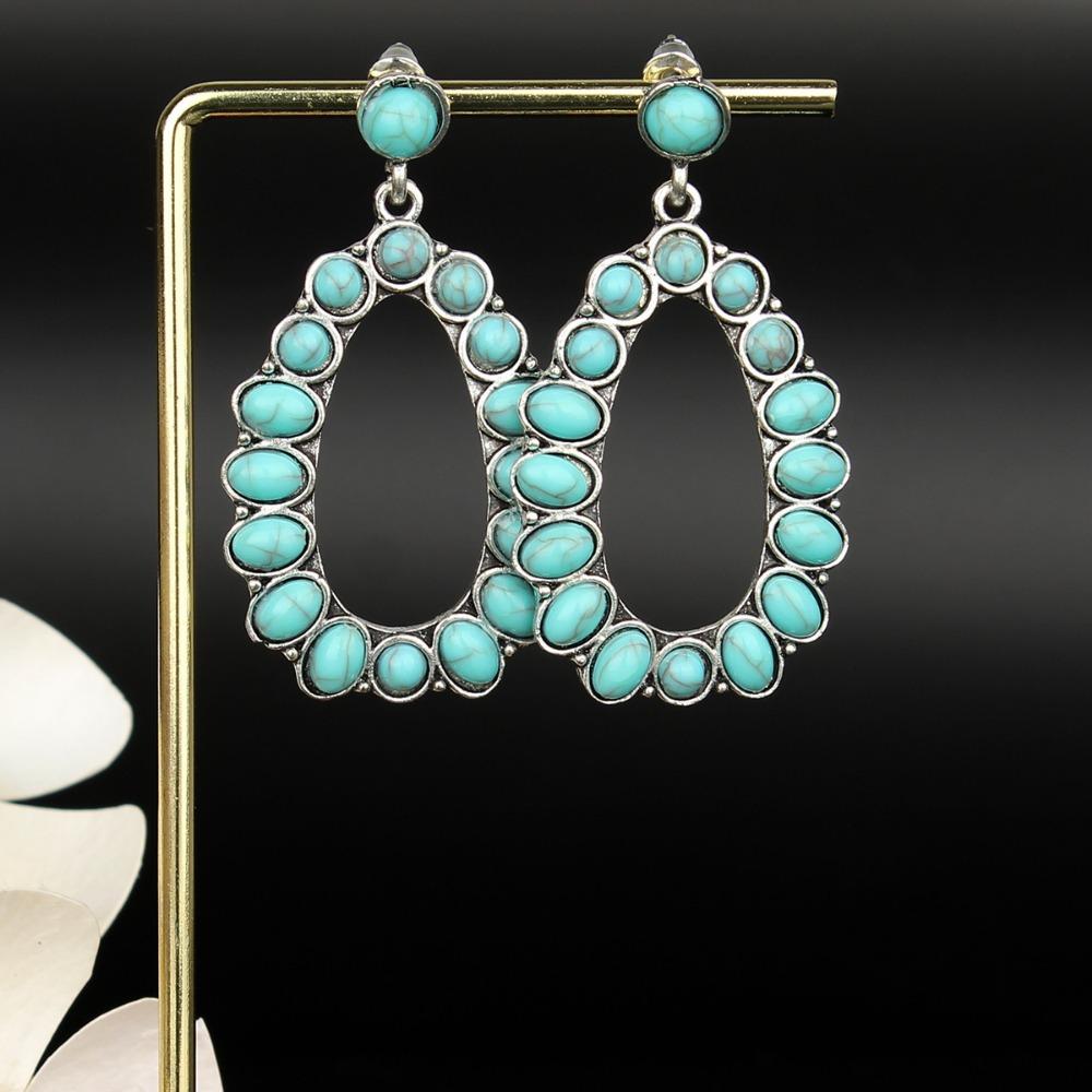 Vintage Turquoise Cross Droplet Silver Earrings Earrings