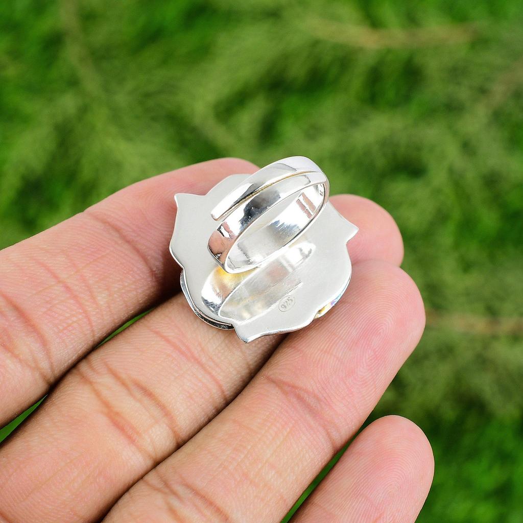 Natural Swiss Blue Topaz Statement Flower Adjustable Ring 925 Silver For Girls