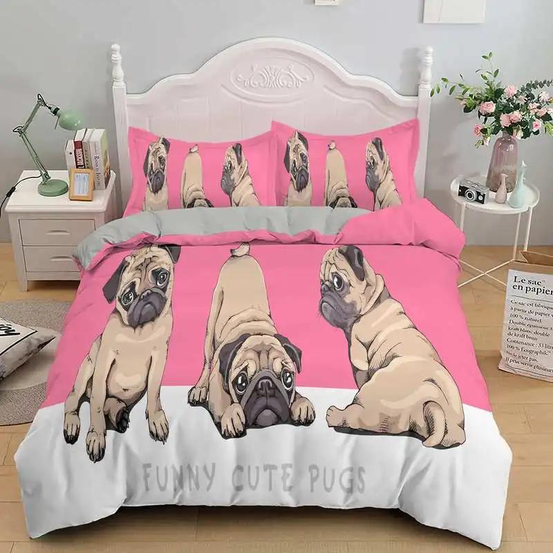 

Комплект постельного белья для собак с 3D рисунком, милый французский бульдог, щенок, пододеяльник, наборы с мультяшным рисунком, домашние животные, домашний текстиль, размер Queen, 2/3 шт., King Full EU single(135x200cm)