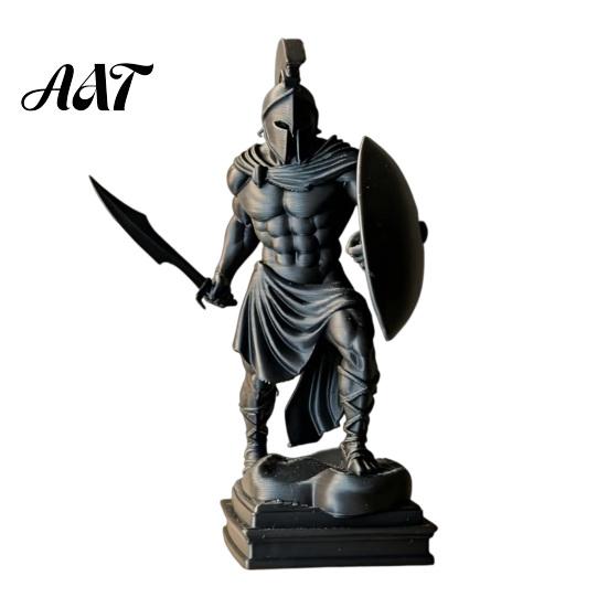 Miniature Hardcore Sculpture 3D Printed Spartan Warrior Statue, Vintage Greek Soldier Figurine for Desk Stable Desktop Office Decor, Matte Black