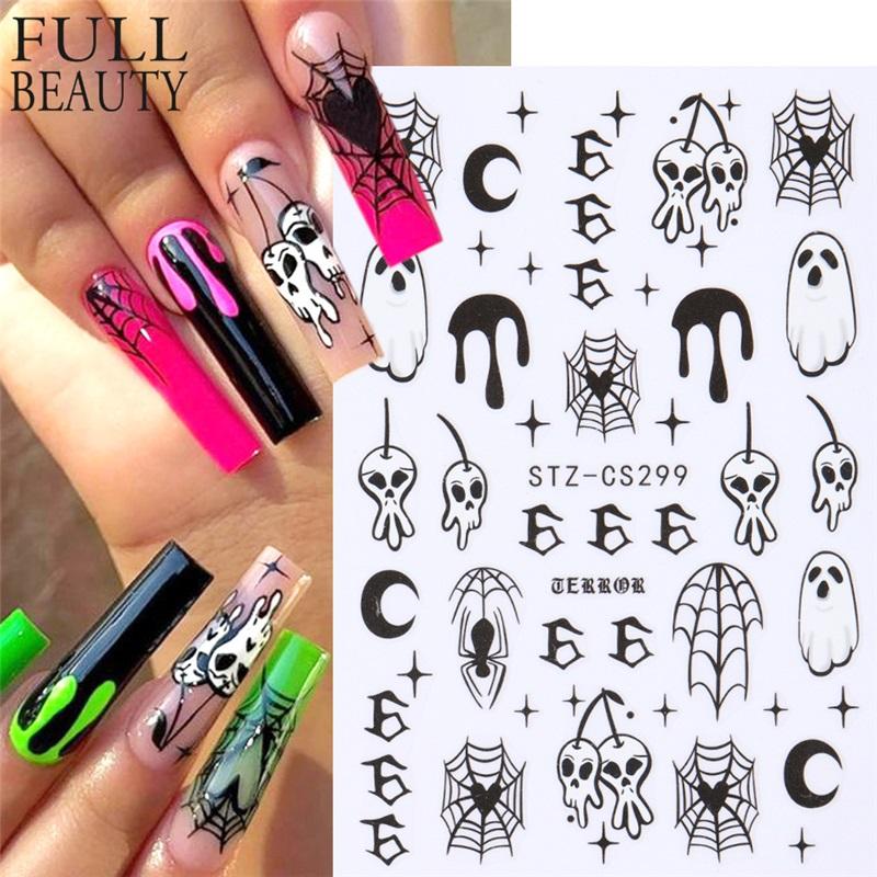New Nail Art Stickers Halloween Pumpkin Ghost Love Spider Web Cute Cartoon Adhesive Nail Stickers