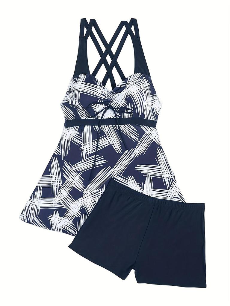 2026 European & American Plus-Size Striped Split Skirt Bikini Bottoms for Women