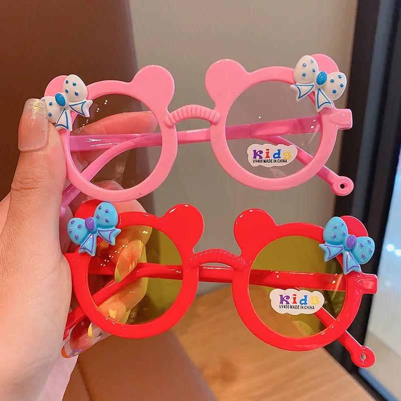 Cute Childrens Sunglasses Boy Girl Cartoon UV400 Glasses with Bow Bear Design for Outdoor Travel Photo