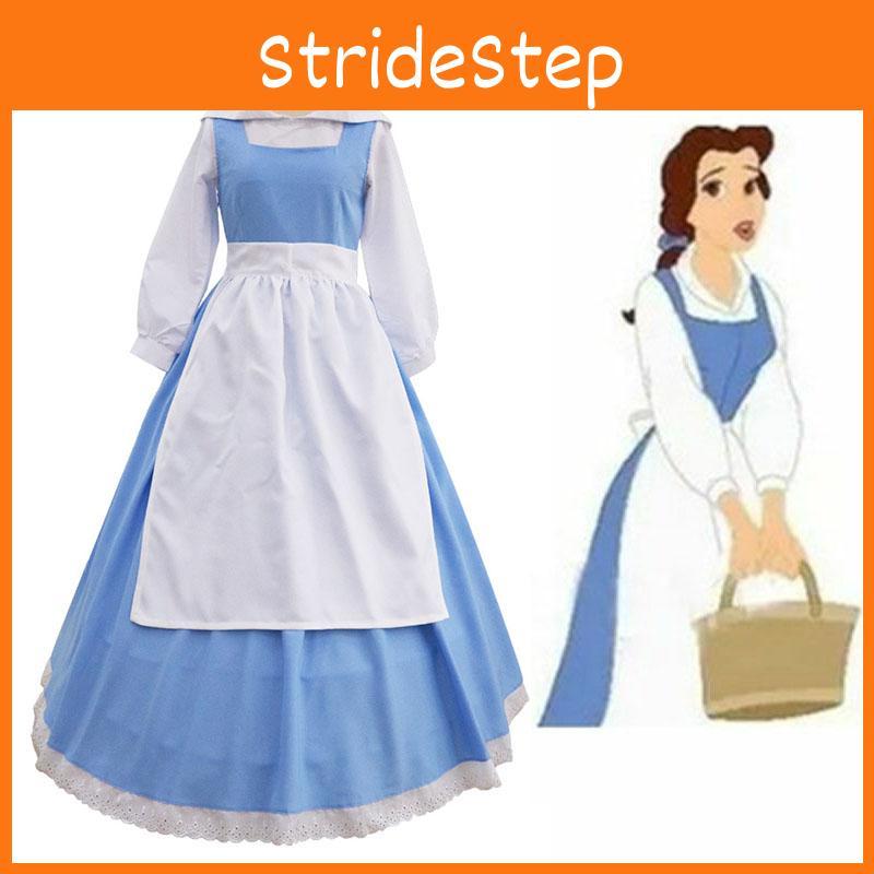Elegant Beauty And The Beast Belle Blue Maid Dress With Exquisite Workmanship For Halloween
