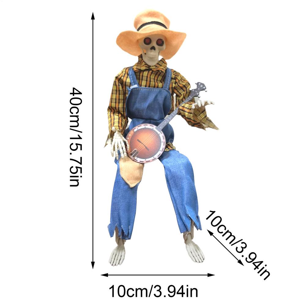 Funny Animated Dueling Banjo Skeletons Decoration Halloween Music Skeleton Joint Adjustable Musical Prop Holiday Display жёлтый