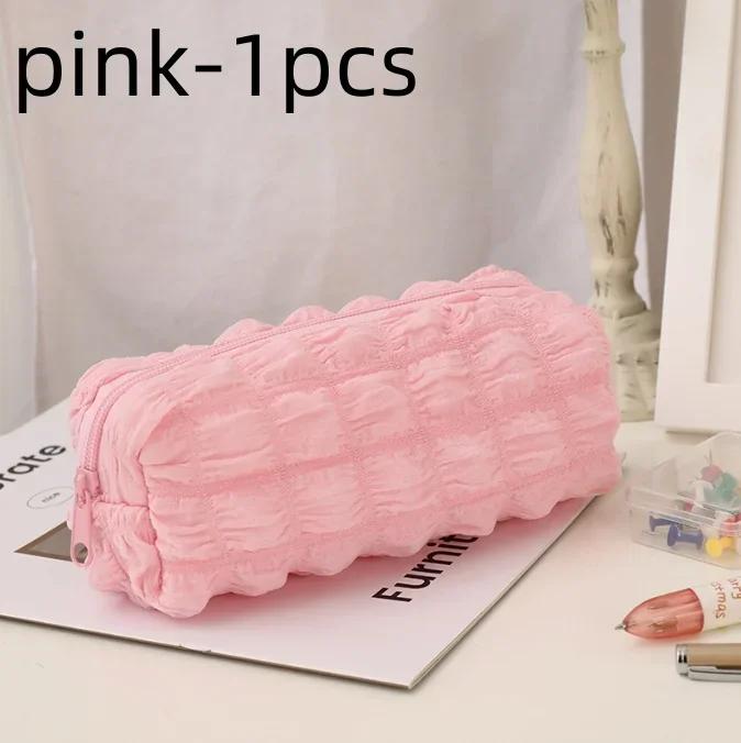 Cream Puff Pen Case Large Capacity Soft Solid Color Stationery Bag Pencil Case Fashionable and Simple Zipper Storage Clutch Bag