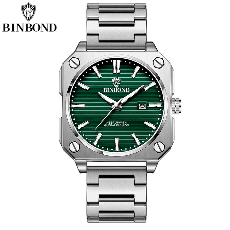 Mode Quadratische Business Herren Quarzuhren Wasserdicht Leuchtend Kalender Luxus Edelstahl Armband Armbanduhren Herren Geschenke