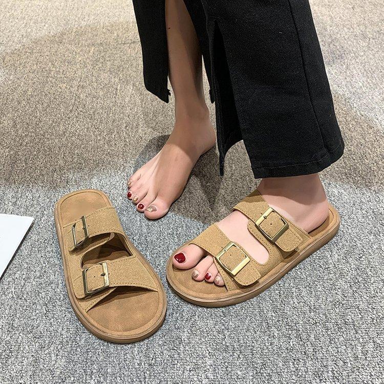 

[youshilai] Leather thick-bottomed Boken half slippers for women to wear summer 2025 new beach cool slippers 35