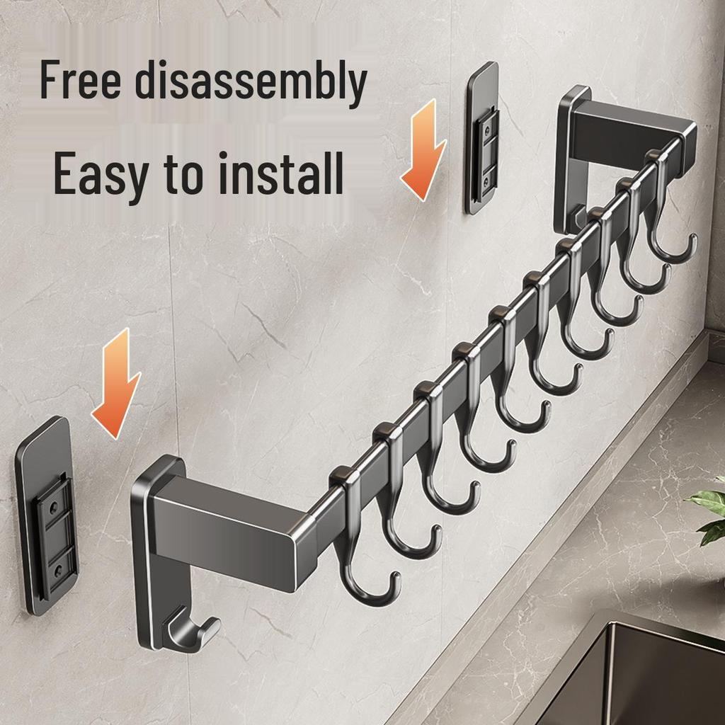 Punch-Free Kitchen Hanging Rod for Utensils, Spatulas, and Pots - Multi-Functional Wall-Mounted Storage Rack