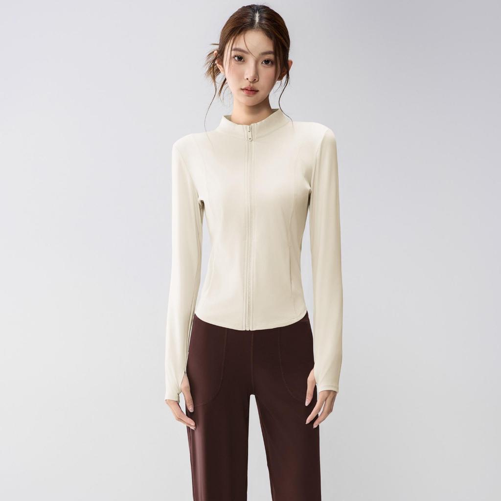 Full-Zip Yoga Suit with Pockets: Slimming Long Sleeve Top for Running & Fitness