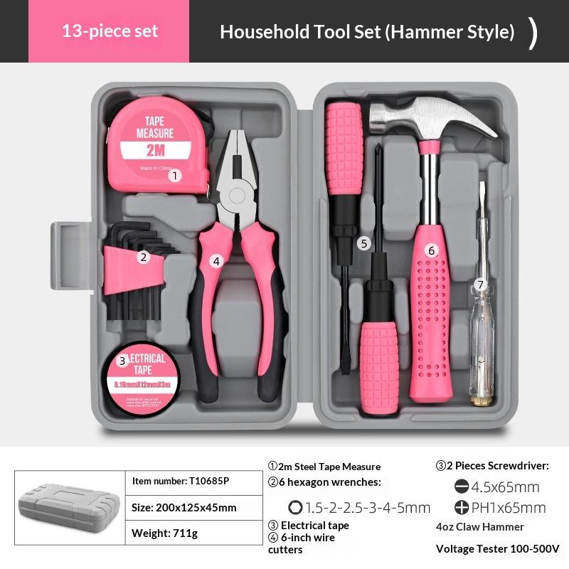 13/24Pcs Diy Tool Kit For Women Mini Home Toolbox Set With Hammer Pliers Wrench Screwdriver Basic Starter Tools