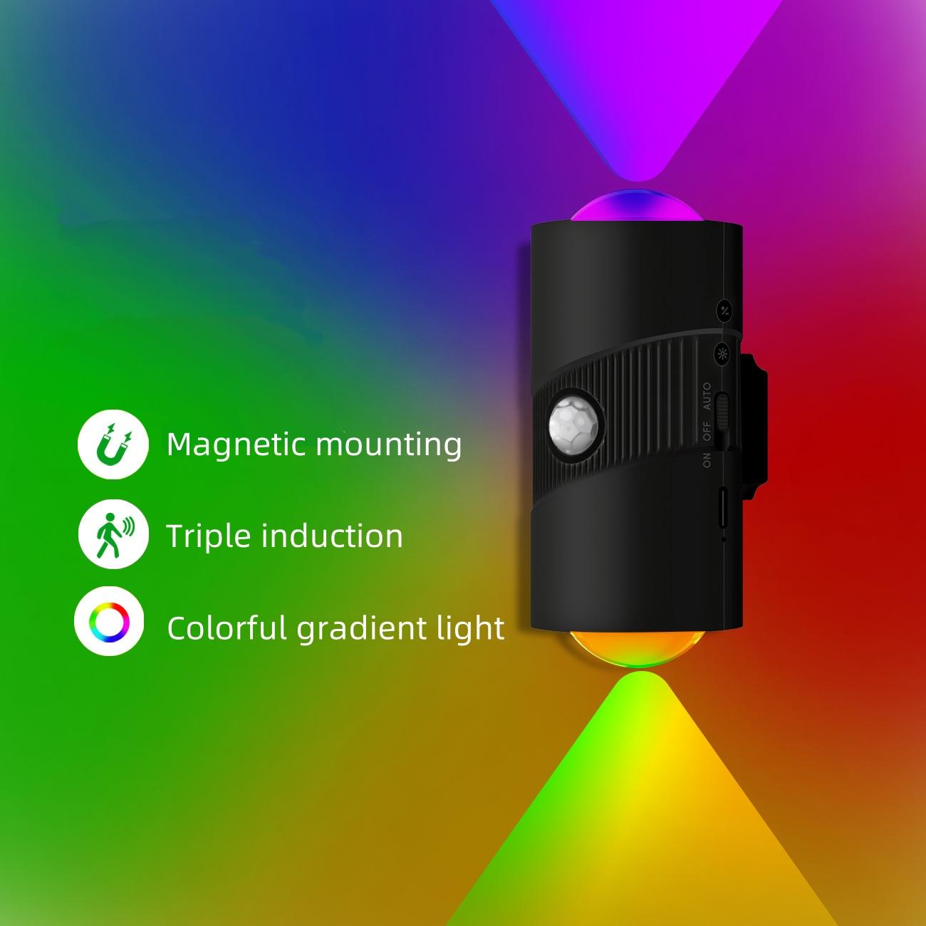 

Светодиодный ночник с датчиком движения RGB, перезаряжаемый от USB, магнитное крепление, настенный светильник, подсветка для лестницы, внутреннее освещение чёрный