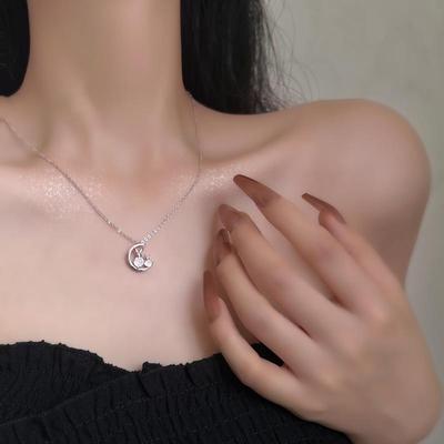 Koreanische Version des Trends Diamant Schlüsselbein Kette weibliche süße einfache Temperament Licht Luxus einfache Mädchen Herz Mond Kaninchen Halskette
