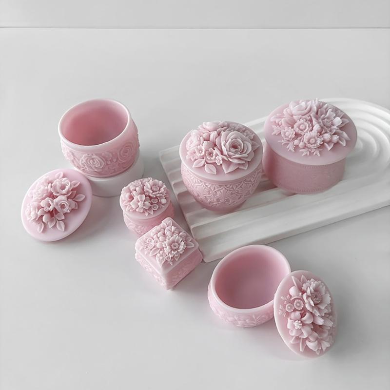 Flower Storage Jar Mould Jewelry Organizer Silicone Mold Concrete Plaster Storage Box Molds for Organizing Enthusiasts