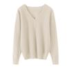 Women's Fashion V-Neck Button-Front Long-Sleeved Knit Top Solid Colour Loose-Fit Blouse