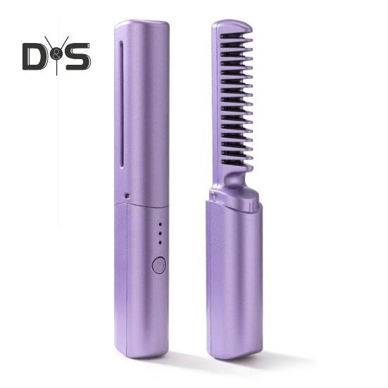 Tragbarer kabelloser Haarglätterkamm, 3 Temperatureinstellungen, wiederaufladbar, schnelles Aufheizen, Frauen, glattes, lockiges Haar, Mini-elektrisches Haarstyling, heiß