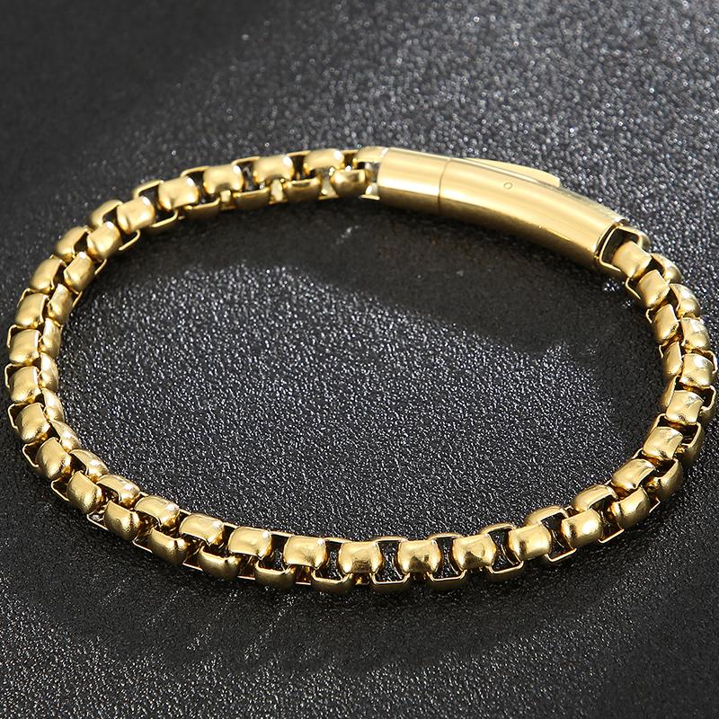 6MM Chain Men's Bracelet Man Gold Color Stainless Steel Boys Bracelets for Women On Hand Mannen Armband Jewellery Accessories Adjustable
