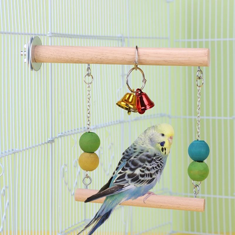 Parrot Cage Hammock Swing Colorful Beads Swing Standing Supplies Wooden Bridge with Bells Parrot Standing Supplies
