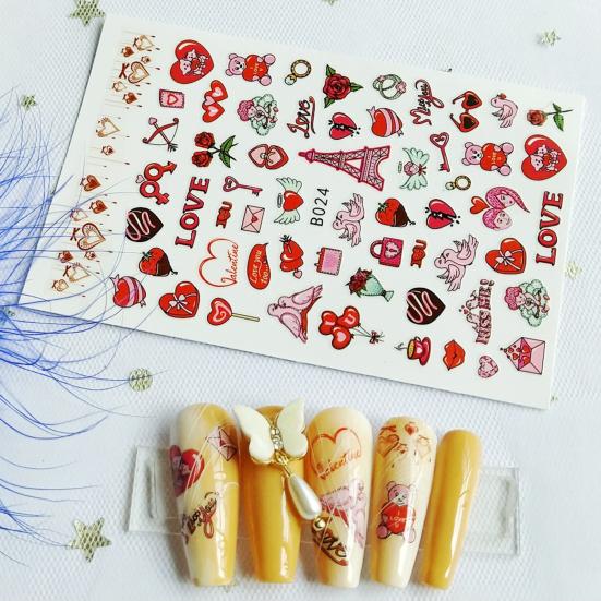12Pcs/Set Nail Sticker Non-Fading Self-Adhesive Excellent Saturation Valentine DIY Design Decals Manicure Sticker for Manicure