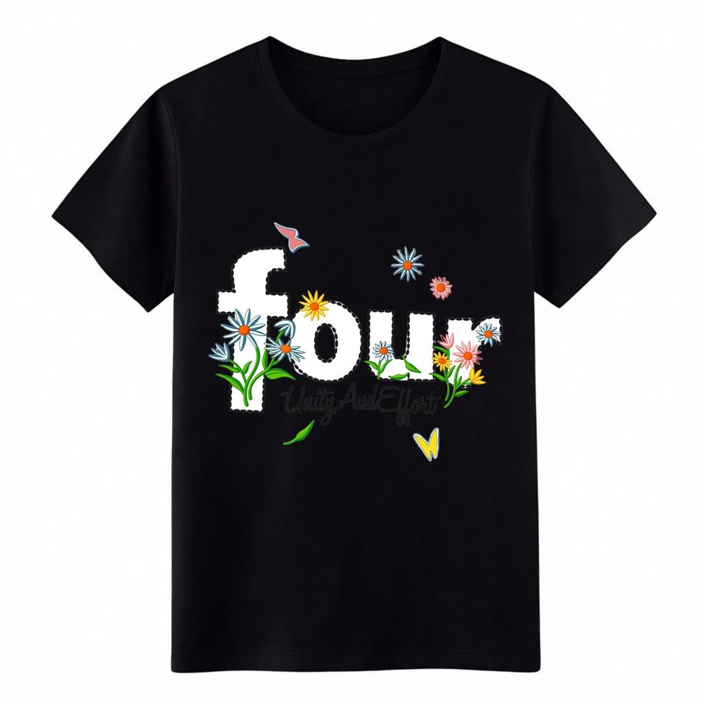 Four Floral Daisy Adult T-Shirt Cute Boho Unisex Casual Graphic Tee