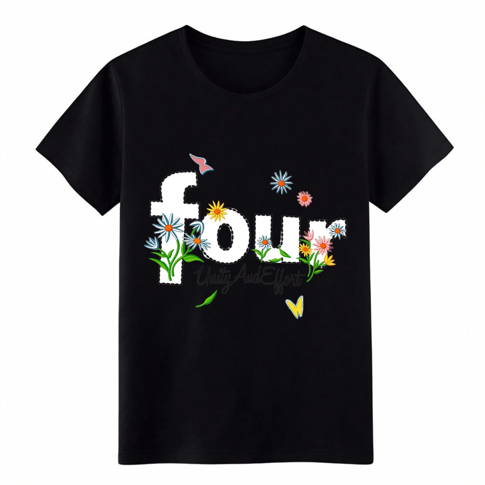 

Four Floral Daisy Adult T-Shirt Cute Boho Unisex Casual Graphic Tee 2XL