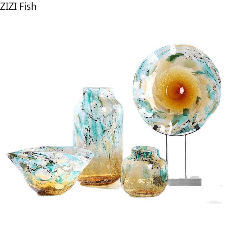 Creative Gradient Colorful Glass Vase Flower Pots Table Decoration Flowers Arrangement Floral Vase Modern Home Decor Accessories