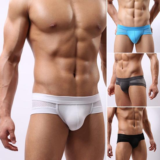 Men's Sexy Mesh Modal Triangle Underwear Fashion Breathable Briefs Underpants