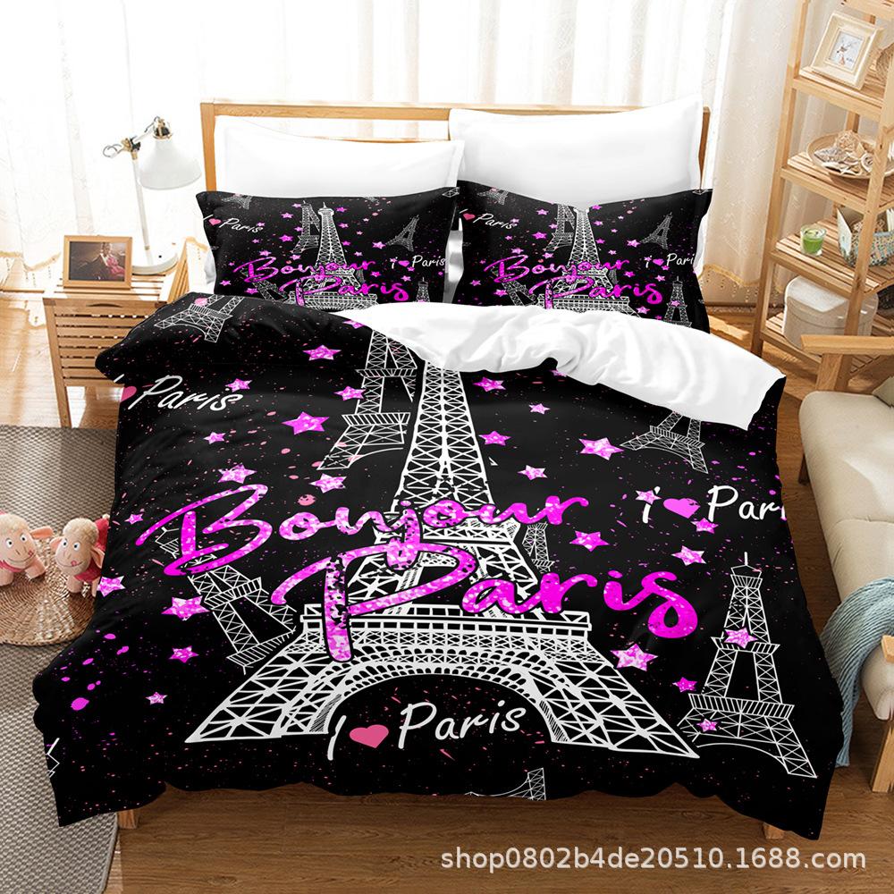 Home Textiles Eiffel Tower Three-Piece Set, Digital Printing quilt cover 90 * 190 pillowcase 50 * 75 * 1