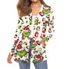 Women's Fashion Christmas Print Long-Sleeved Pocketed Slim-Fit Cardigan Coat