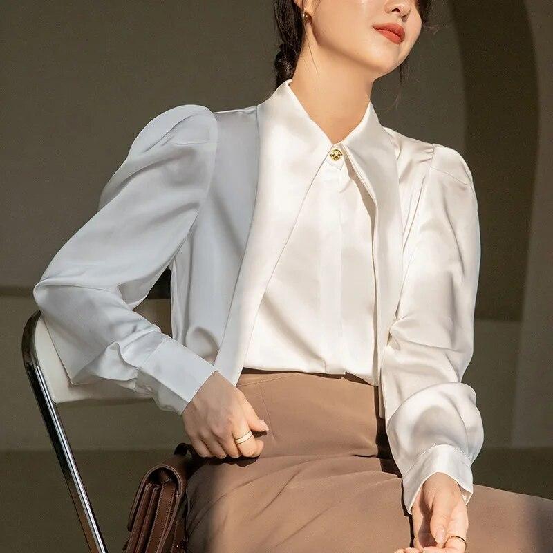 

Осенняя повседневная свободная белая рубашка с длинными рукавами, модная женская одежда, корейская блузка, женские офисные женские топы, элегантные Blusas 29519