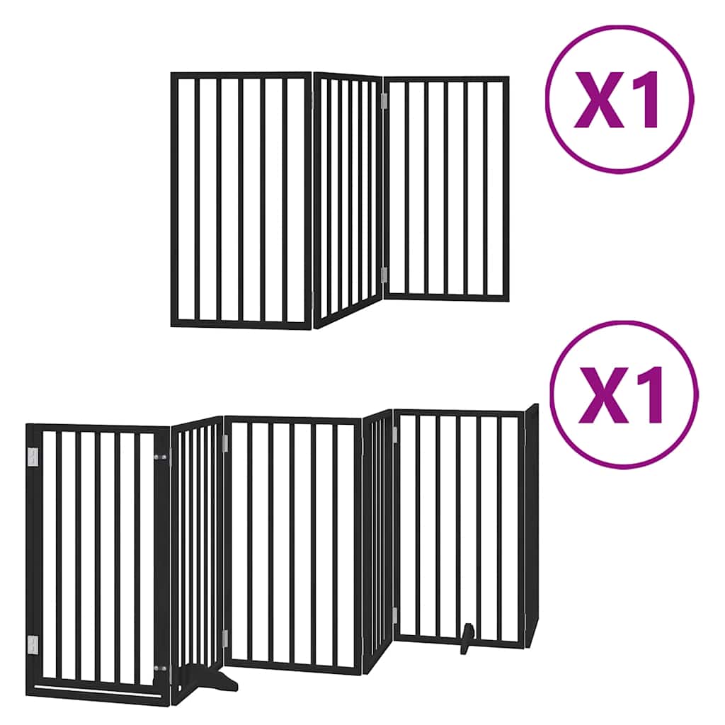 9 Piece Foldable Dog Gate with Door Black 450 cm Poplar Wood