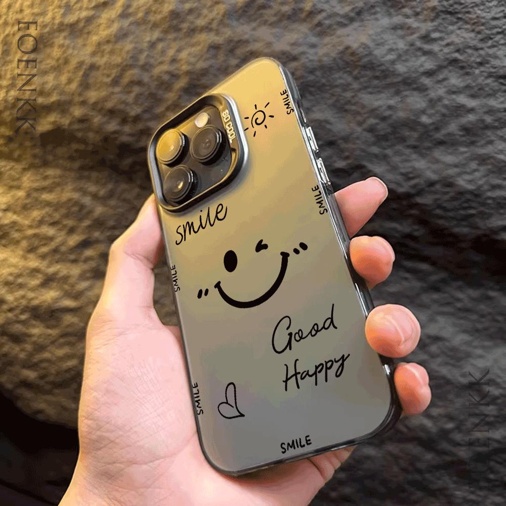 Personalized, simple, cute and smiling phone case for iPhone 16, 15, 14, 13, 12, 11 Pro Max 16E laser plated anti drop phone