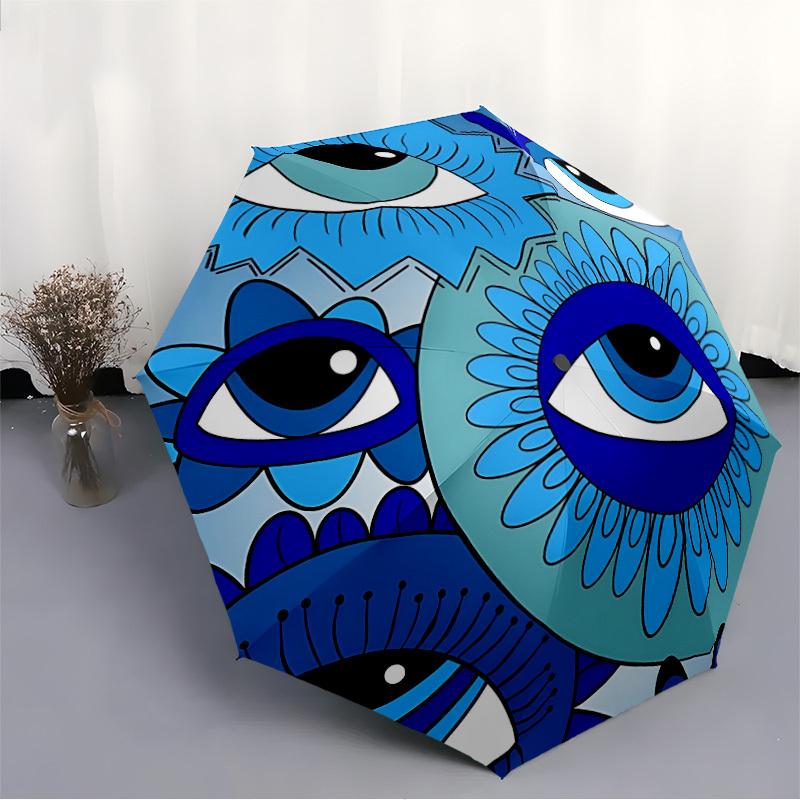 1pc Eye Print Automatic Open, Sturdy Iron Frame, Compact Folding Design, All-Season Portable Umbrella for Women & Men, Outdoor Umbrella Yy25