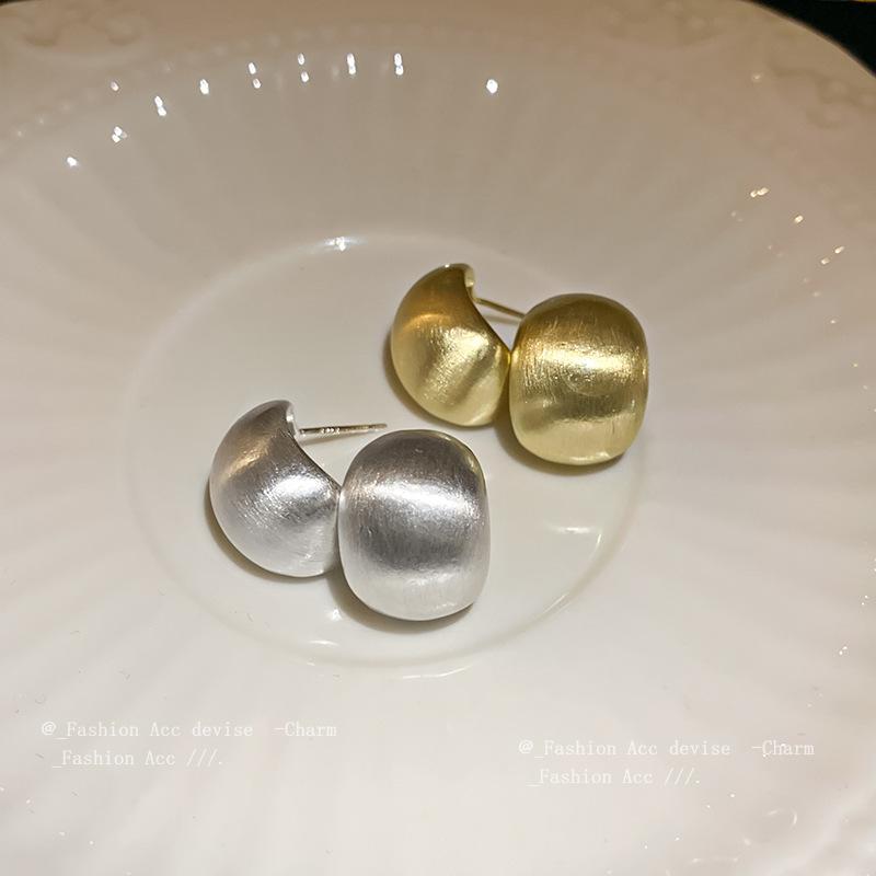 Silver Needle Brushed Geometric Doudou Earrings Niche Cold Wind Temperament Earrings Stylish Simple Design Earrings