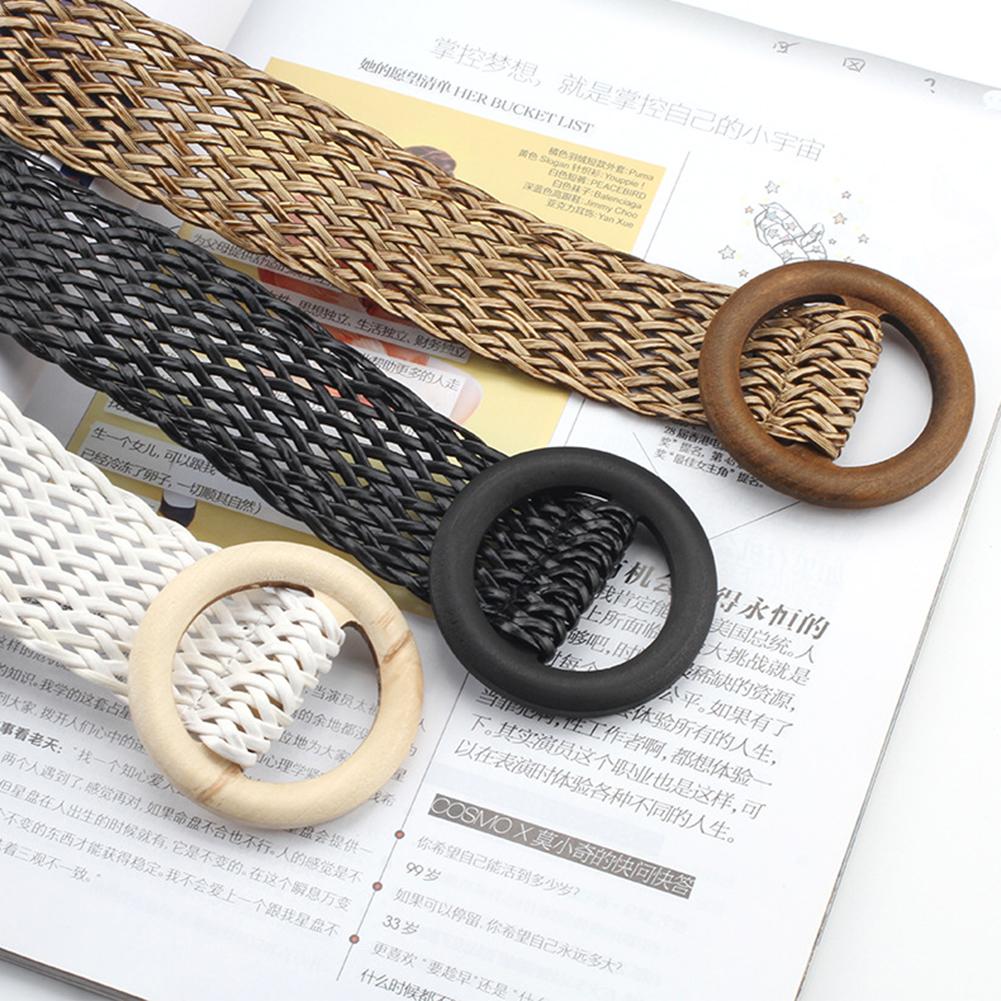Summer Women Braided Belts Elastic Belt Buckle Vintage Bohe Straw Buckle Belt Women Knitted Belt Dress Belt Fake Straw Waistband
