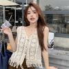 French Niche Design Hollowed-out Crocheted Knitted Waistcoat Vest for Women To Wear Outside In Summer Loose Tassel Sleeveless Spicy Girl Top