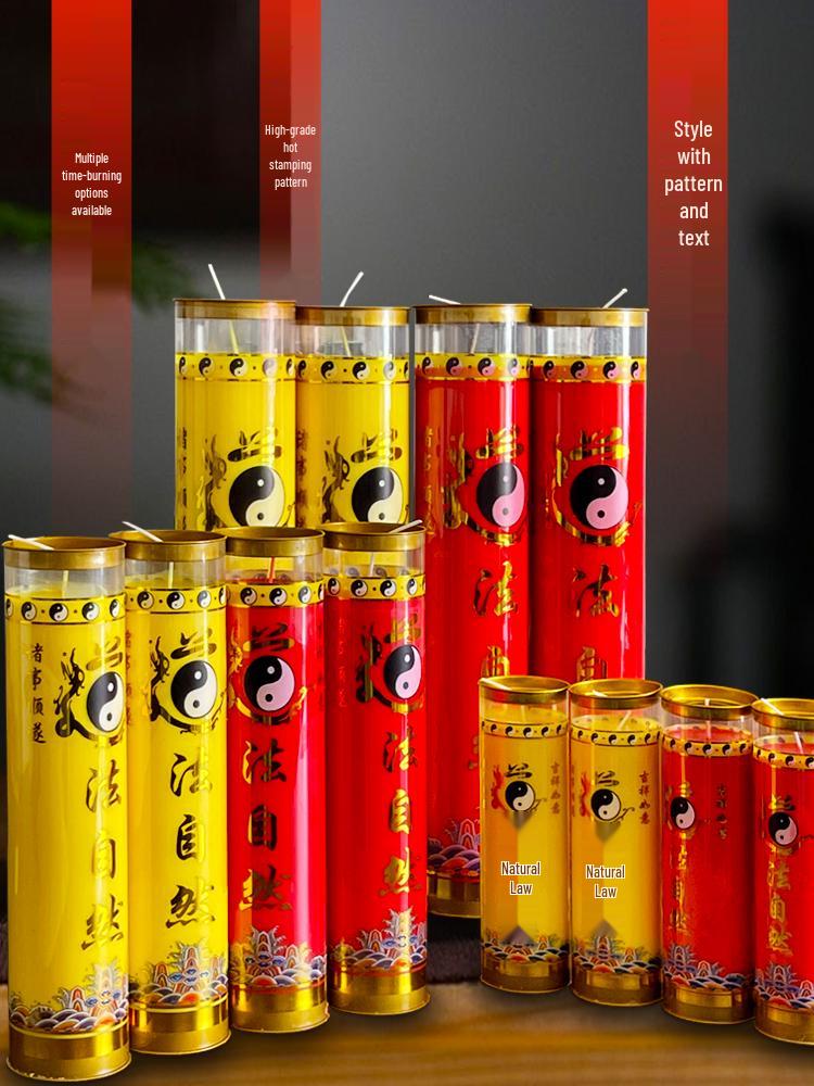 Ghee Oil Candle for Taoist Temple: 7-Day Smokeless Cylindrical Lamp