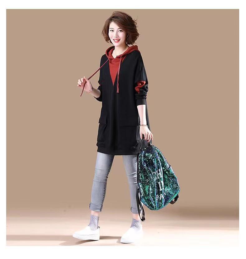 Korean Trendy Women's Hooded Sweatshirt: Loose, Versatile, Plus Size, Mid-Length for Spring & Autumn (Ages Up To 50) - 2024 Collection.