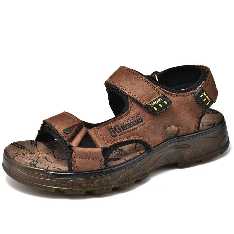 Top Layer Cowhide Sandals Summer New Non-Slip Thick Bottom Outdoor Beach Shoes Tendon Bottom Versatile Casual Shoes for Men