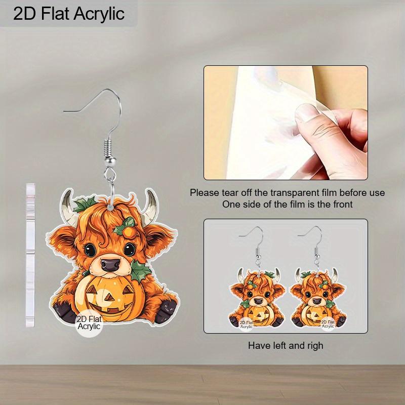 2D Flat Halloween Thanksgiving Earrings Cute Highland Cow Cattle Animals Acrylic Dangle Earrings Pumpkin Drop Earring Holiday Party Jewelry Gifts