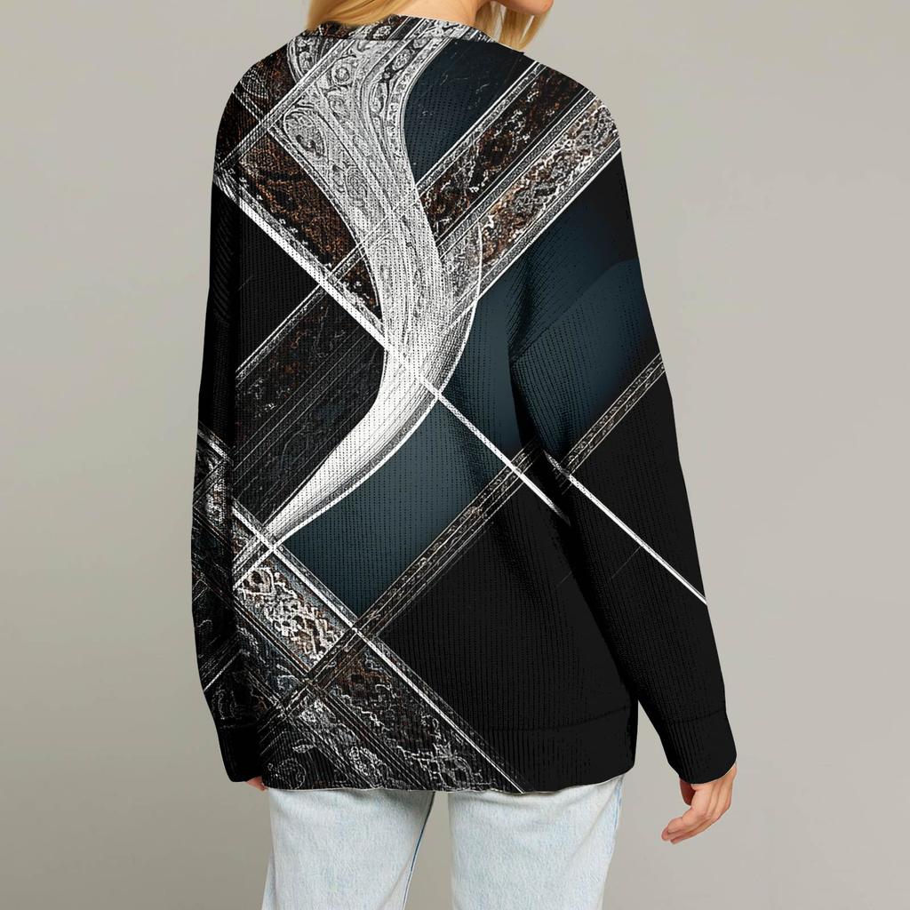 Women's Fashion Long Sleeve Christmas Print V-Neck Button Loose Cardigan Top