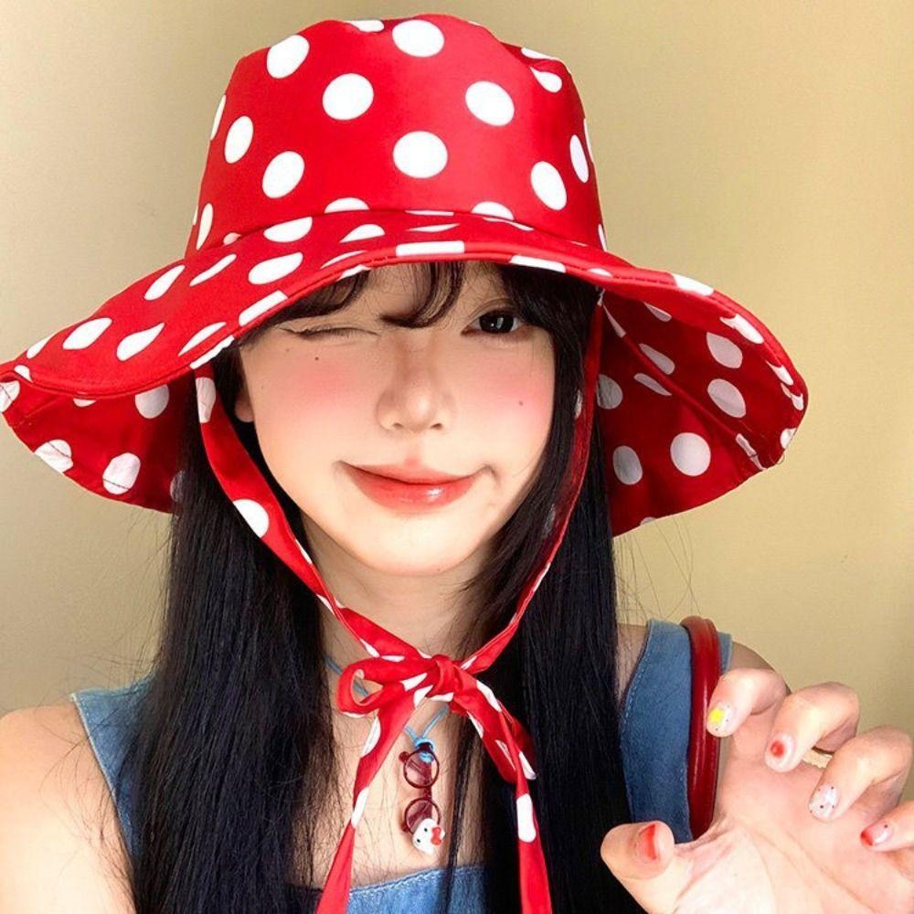 Lace Summer Sun Hat Red Sunshade Hat Fashion Bucket Hat  Travel