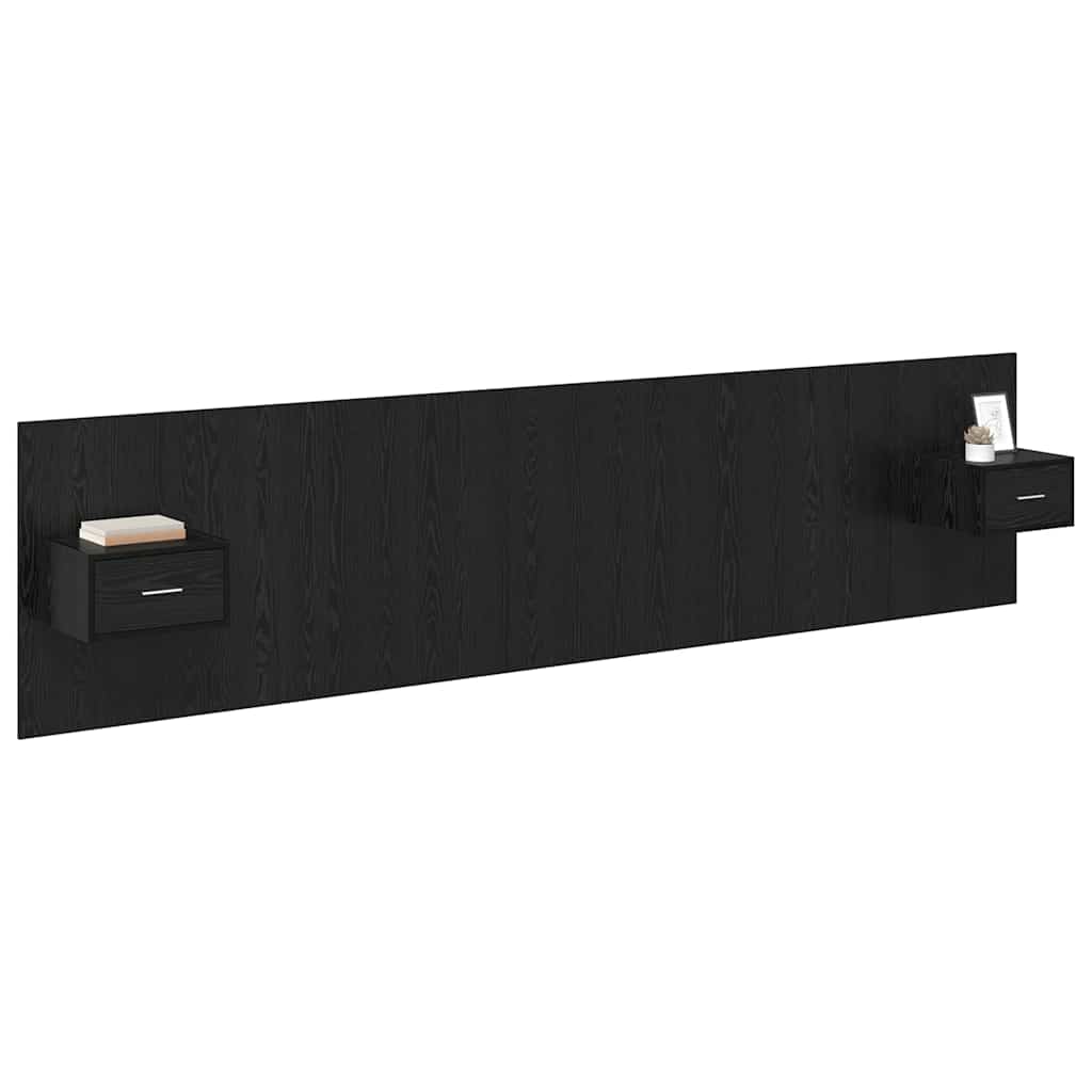 Headboard with Cabinets 3 Pcs Black Oak Effect Wood Based Material