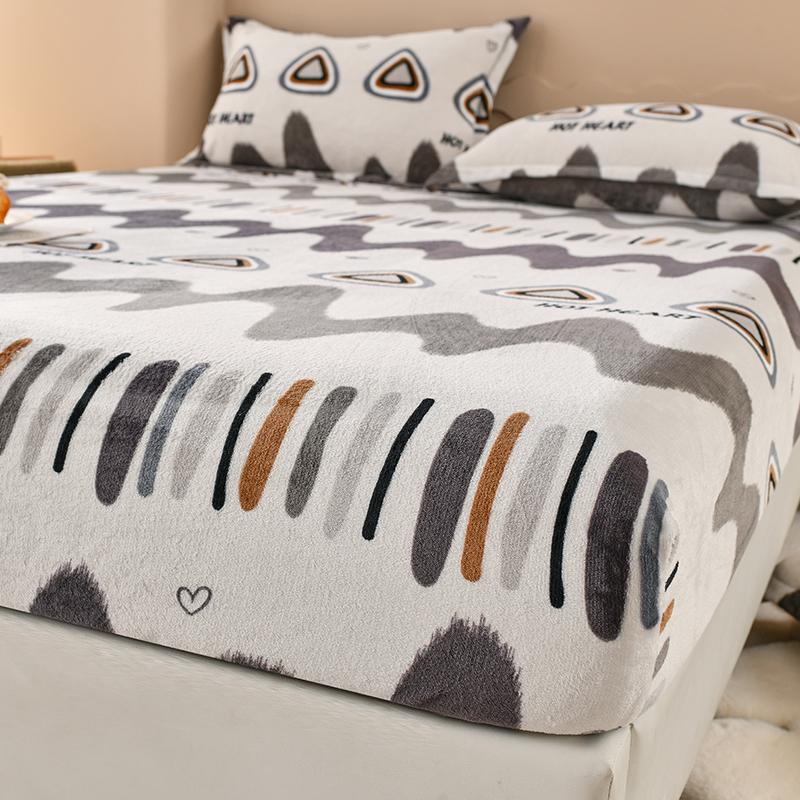 Winter Warm Fitted Sheet Stars Pinted Flannel Fleece Bed Sheet for Double Bed Queen/King Size All-inclusive Mattress Cover180