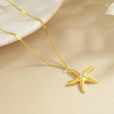Damen Titanstahl Gold Stern Halskette: Leichter Luxus, Farbecht, Perfekt für Strandurlaube