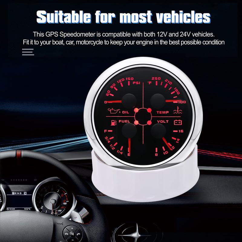 85mm Oil Pressure/water Temperature/fuel/voltmeter 4 In 1 Multifunction Gauge 0-10bar Oil Pressure or Water Temperature Sensor