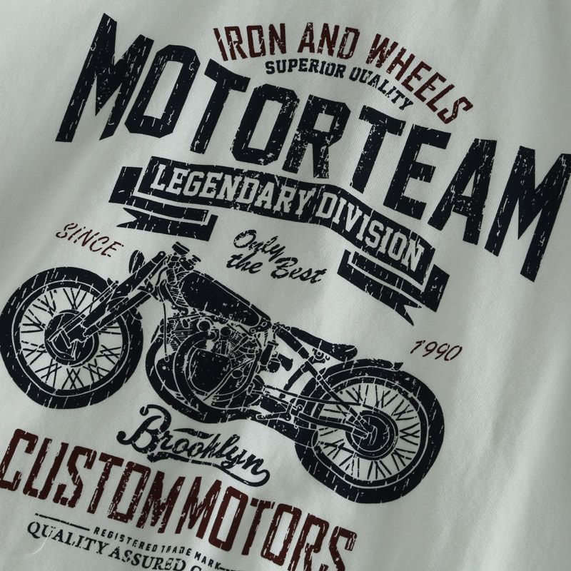 Foreign Trade Export Balance Cut the Tag Off Pure Cotton Short Sleeve T-shirt Men Summer Heavy Weight Sanding Retro Locomotive Print Half Sleeve Shirt
