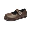 Augustine Mary Jane Shoes Women's 2025 New Autumn with Skirt Commuter Shoes One Pedal Brown Leather Shoes